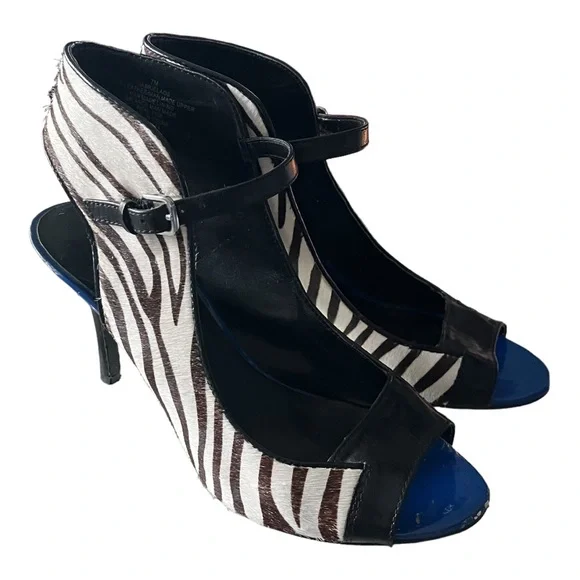 Nine West Zebra Print Heels with Black and Blue Accents - Picture 3 of 7
